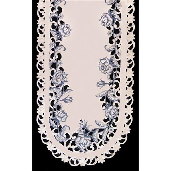Sinobrite Sinobrite H8459-B Delft Blue & Rose Oval Runner; 14 x 28 in. H8459/B(14x28) - main